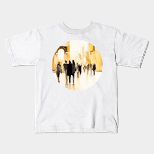 Silhouettes of people walking on city street, abstract impressionism painting Kids T-Shirt